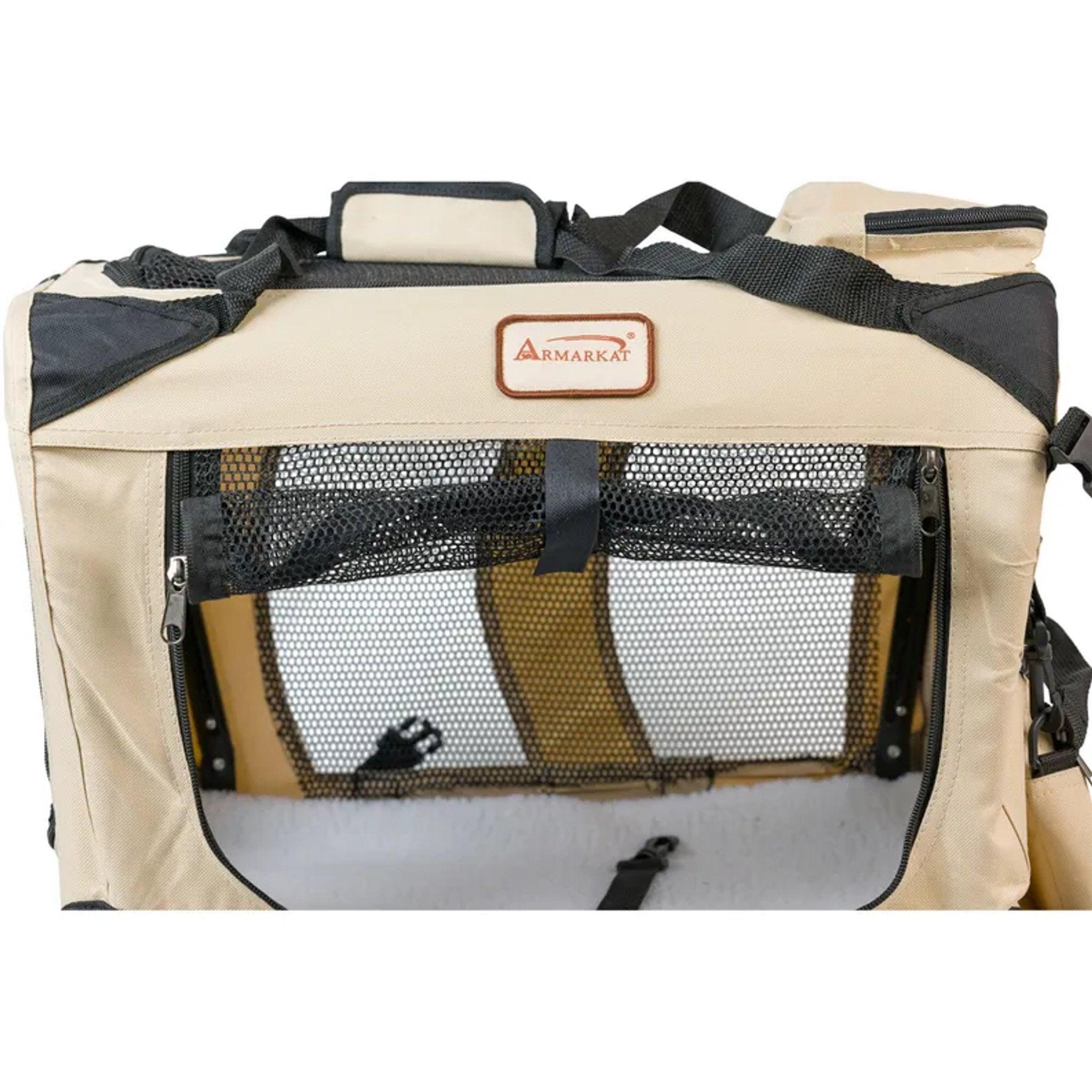 Armarkat Folding Soft Dog Crate Pet Travel Carrier - Beige